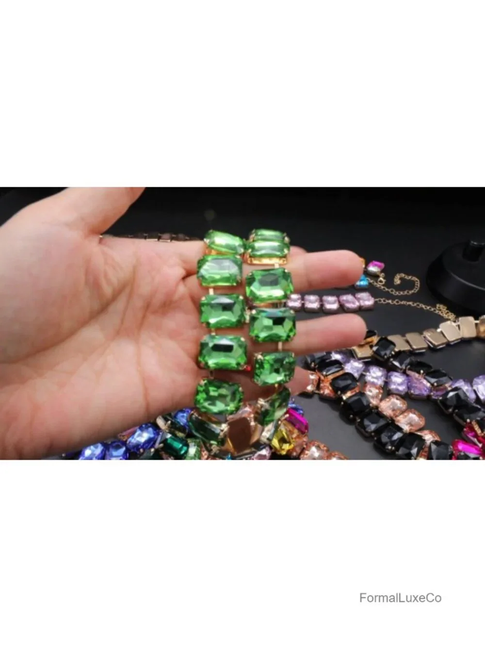 Crystal Rhinestone Choker Collar Necklace Sparkly Emerald Neck Chain Statement